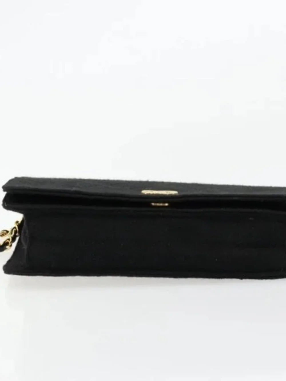 CHANEL Matelasse Chain Shoulder Bag Cotton Black Gold CC Auth bs34514